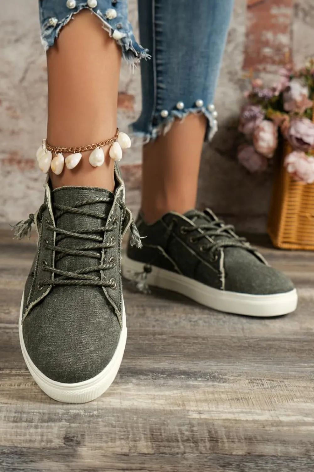 Best Dear-Lover Criss Cross Slip On Canvas Flats Dark Grey