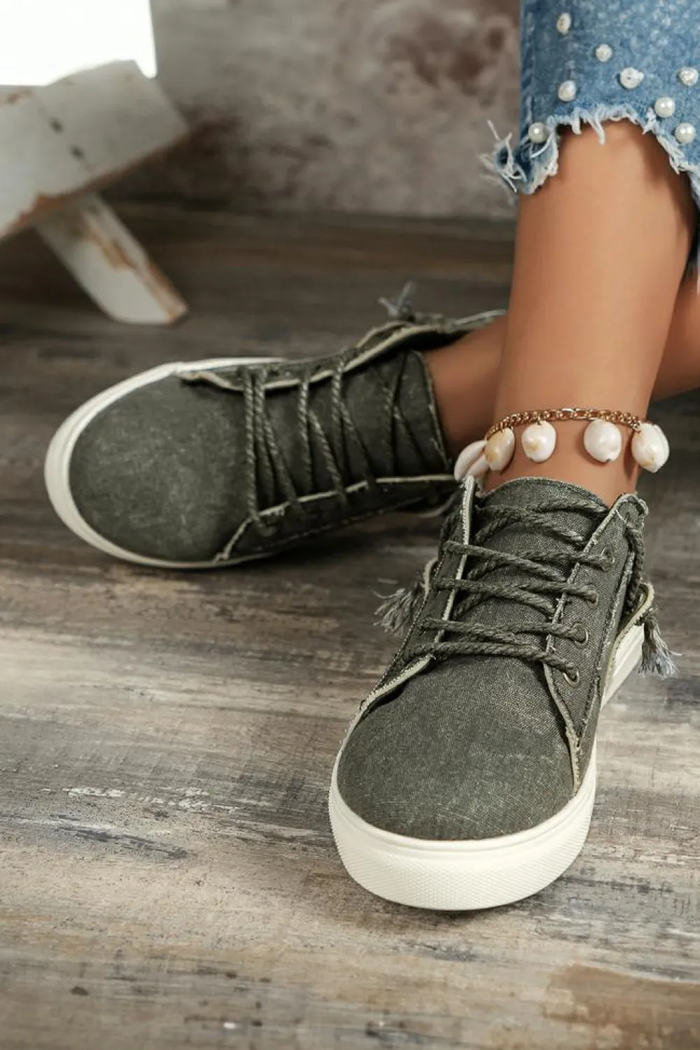Best Dear-Lover Criss Cross Slip On Canvas Flats Dark Grey