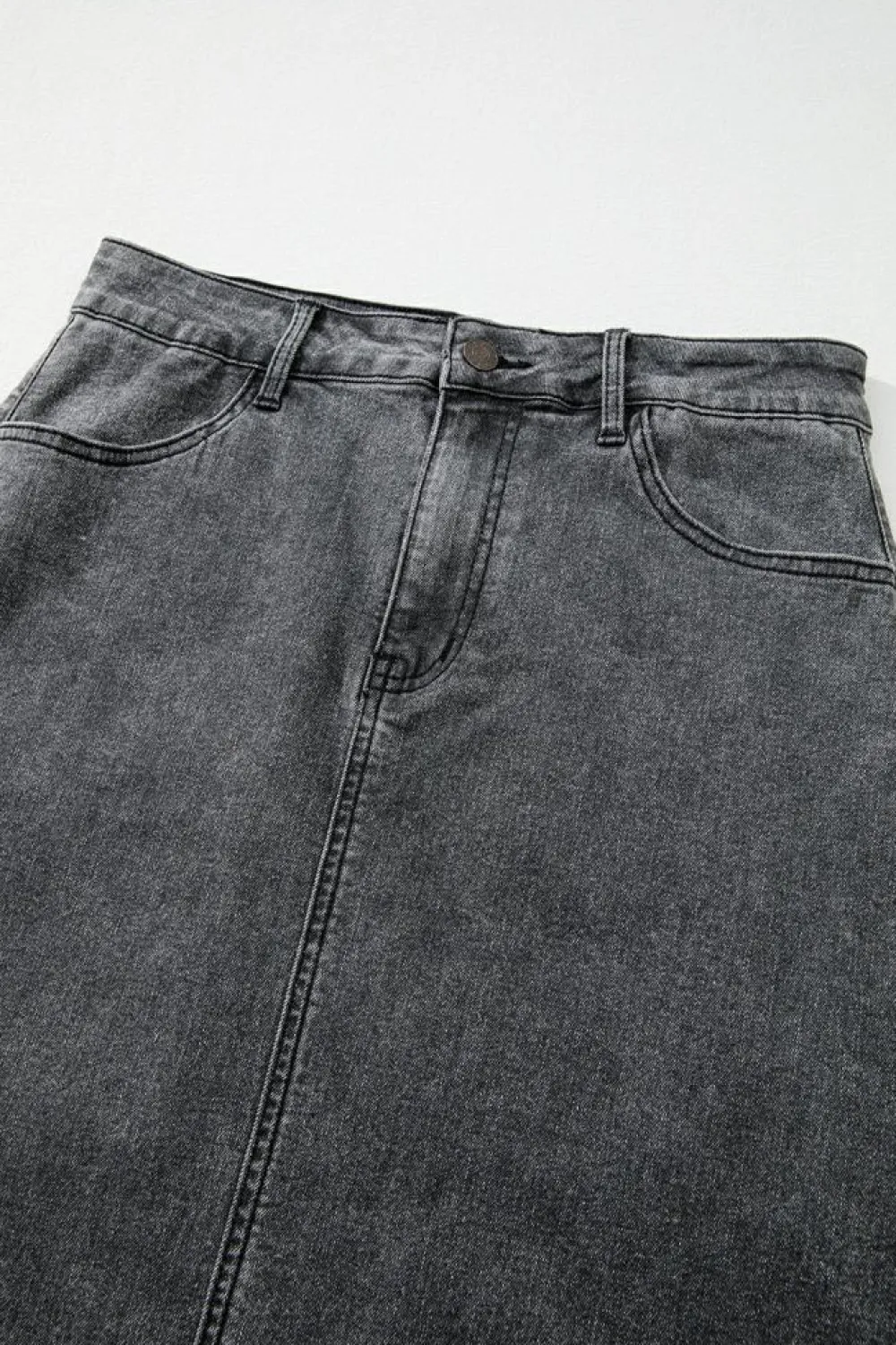 Clearance Dear-Lover Denim Raw Hem Back Split High Waist Long Skirt Dark Grey