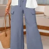 Sale Dear-Lover Drawstring Frilled Waist Wide Leg Utility Trousers Dark Grey