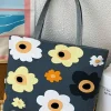 Best Dear-Lover Flower Print Canvas Zipper Large Tote Bag Dark Grey