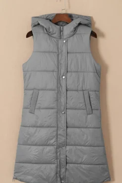Fashion Dear-Lover Hooded Long Quilted Vest Coat Dark Grey