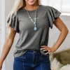 Online Dear-Lover Layered Ruffle Short Sleeve Round Neck Top Dark Grey