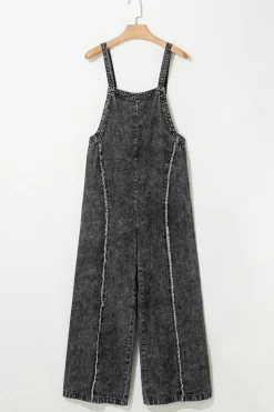 New Dear-Lover Light Wash Frayed Exposed Seam Wide Leg Denim Overall Dark Grey
