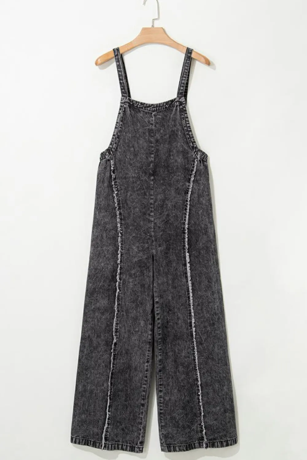 New Dear-Lover Light Wash Frayed Exposed Seam Wide Leg Denim Overall Dark Grey