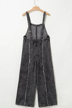 New Dear-Lover Light Wash Frayed Exposed Seam Wide Leg Denim Overall Dark Grey