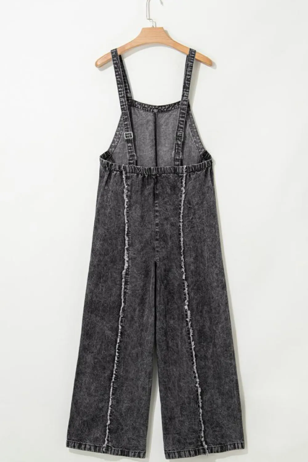 New Dear-Lover Light Wash Frayed Exposed Seam Wide Leg Denim Overall Dark Grey