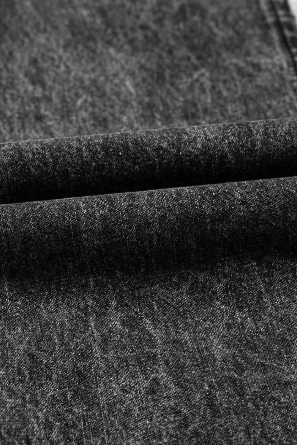 New Dear-Lover Light Wash Frayed Exposed Seam Wide Leg Denim Overall Dark Grey