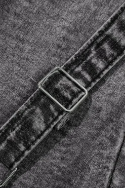 New Dear-Lover Light Wash Frayed Exposed Seam Wide Leg Denim Overall Dark Grey