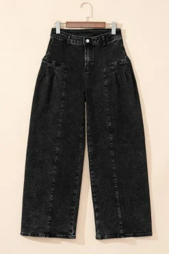 Outlet Dear-Lover Pleated Wide Leg Mineral Wash Denim Pants Dark Grey