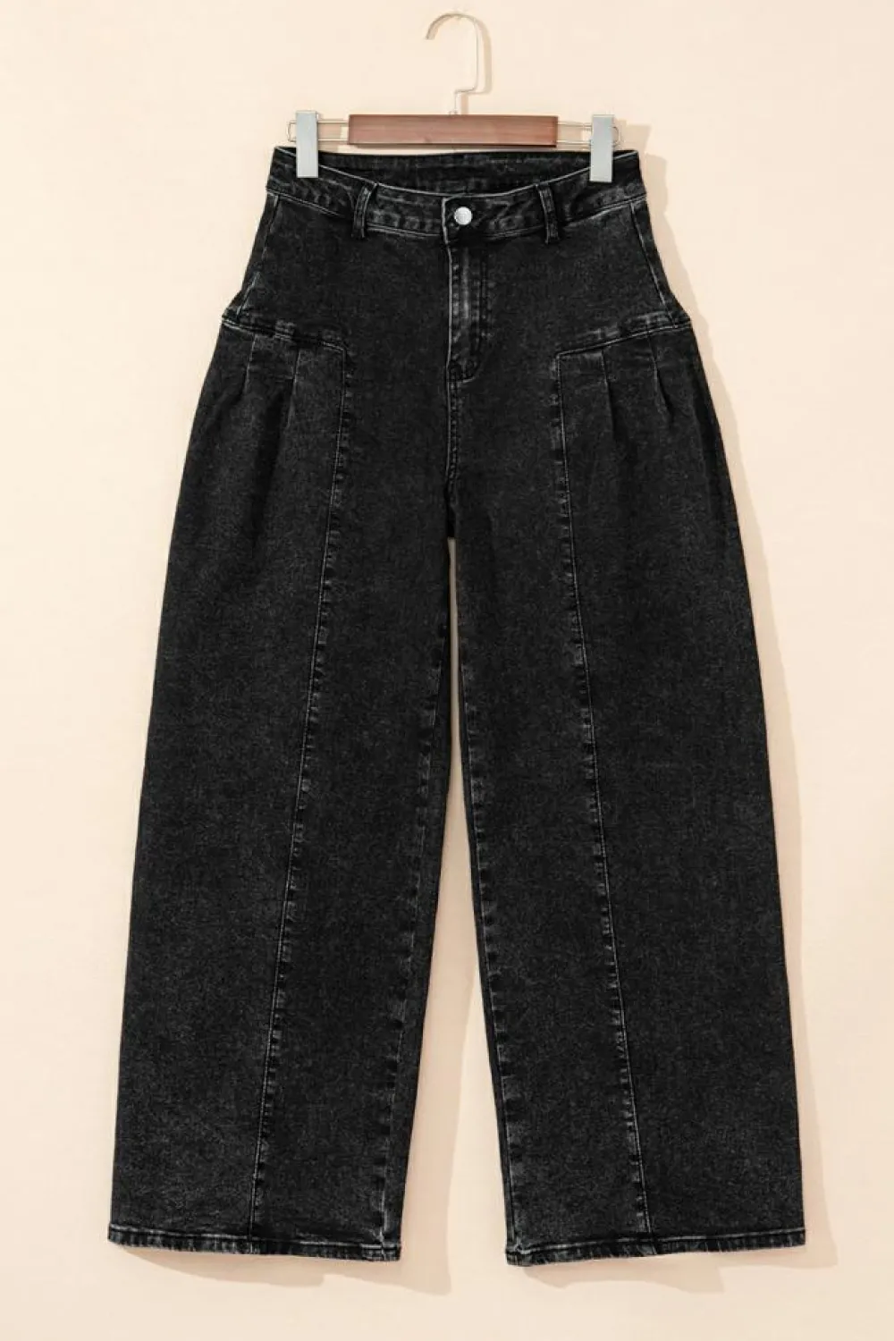 Outlet Dear-Lover Pleated Wide Leg Mineral Wash Denim Pants Dark Grey