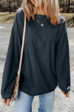 Online Dear-Lover Ribbed Corduroy Oversized Sweatshirt Dark Grey