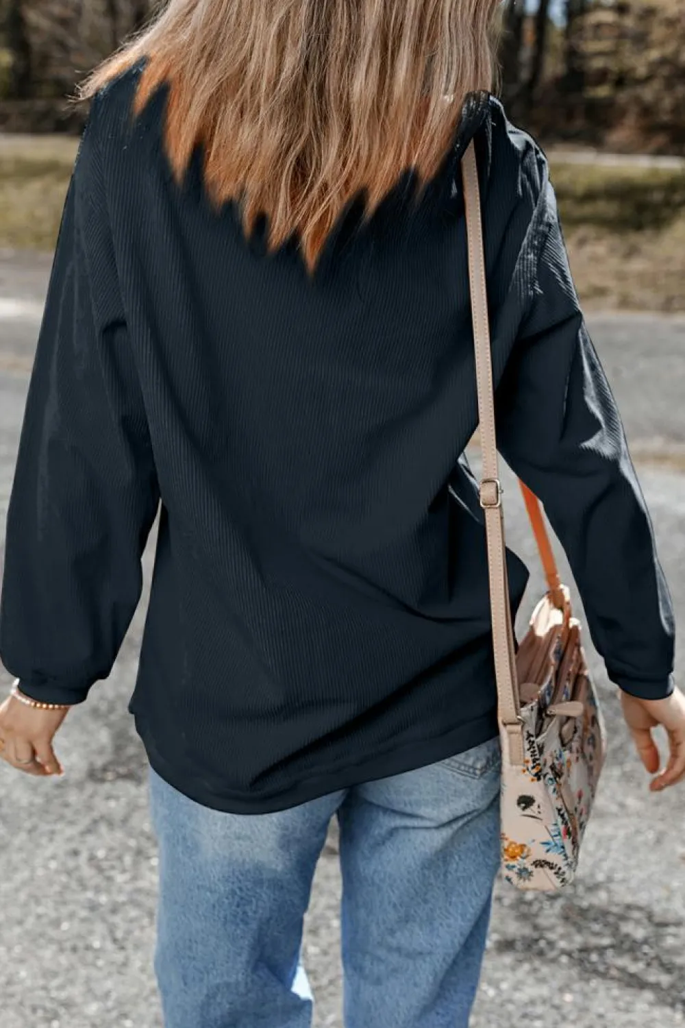 Online Dear-Lover Ribbed Corduroy Oversized Sweatshirt Dark Grey