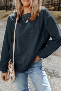 Online Dear-Lover Ribbed Corduroy Oversized Sweatshirt Dark Grey
