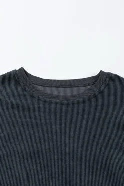 Online Dear-Lover Ribbed Corduroy Oversized Sweatshirt Dark Grey
