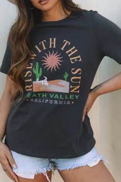 Fashion Dear-Lover RISE WITH THE SUN Western Fashion Graphic Tee Dark Grey