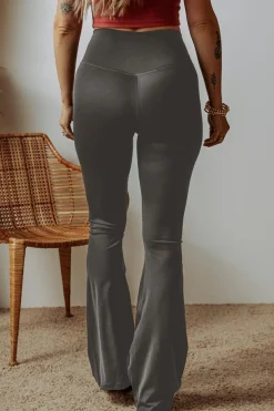 Discount Dear-Lover V Shape High Waist Flared Leggings Dark Grey