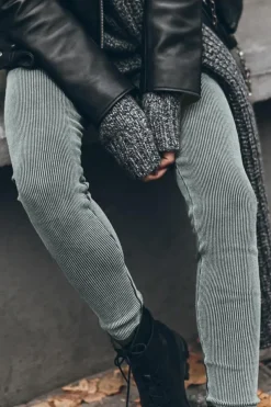 Discount Dear-Lover Vintage Wash Ribbed Leggings Dark Grey