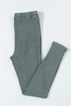 Discount Dear-Lover Vintage Wash Ribbed Leggings Dark Grey