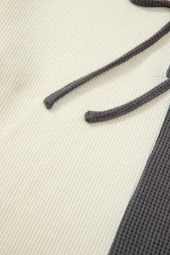 Online Dear-Lover Waffle Colorblock Buttons Placket Drop Shoulder Drawstring Hoodie Dark Grey