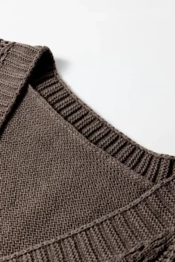 Discount Dear-Lover Open Knit Drop Shoulder Sweater Cardigan Dark Khaki