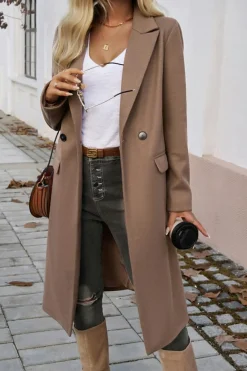 Clearance Dear-Lover Single Breasted Lapel Collar Flap Pocketed Overcoat Dark Khaki