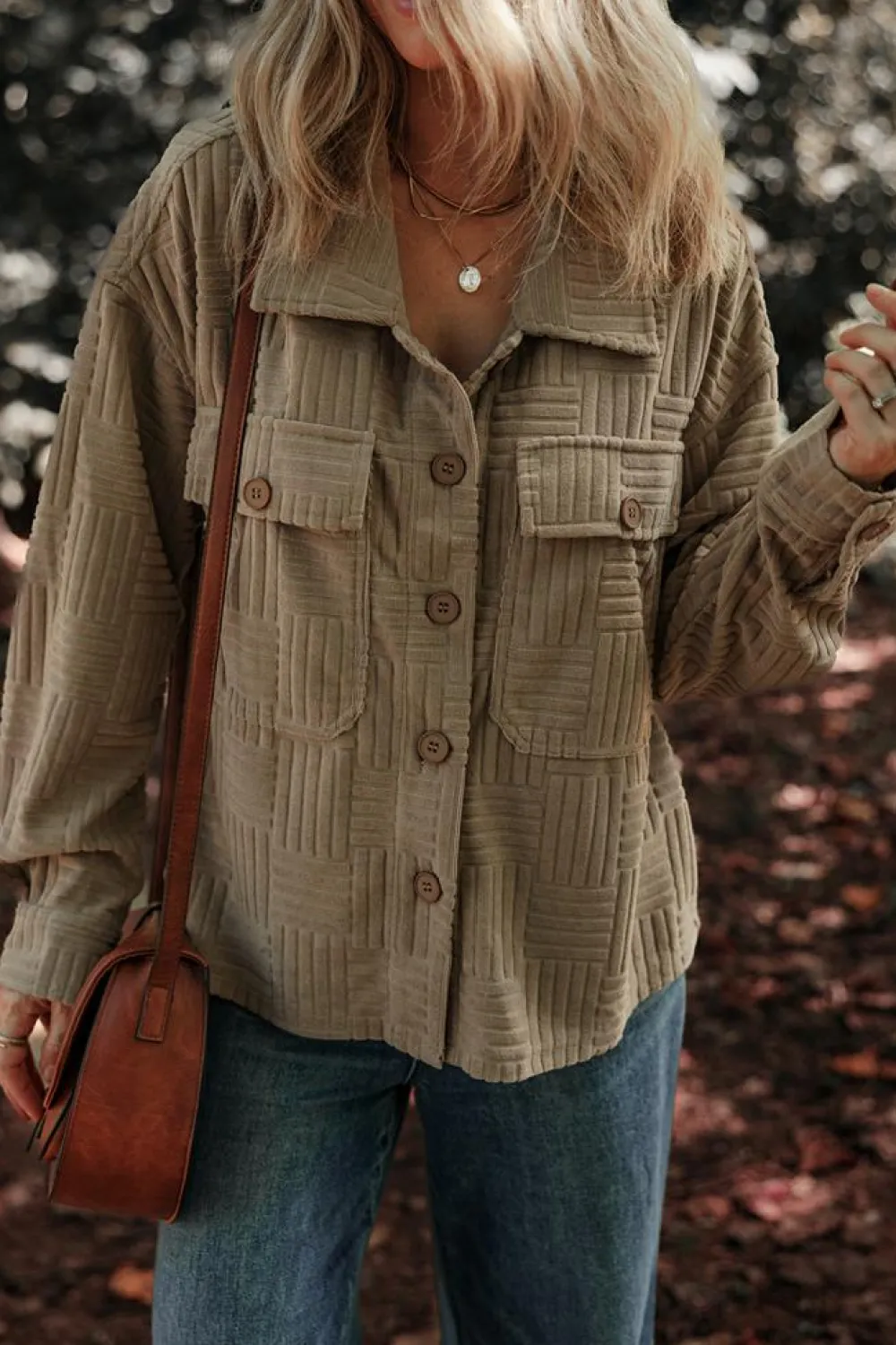 Best Dear-Lover Textured Chest Pocket Button-up Shacket Dark Khaki