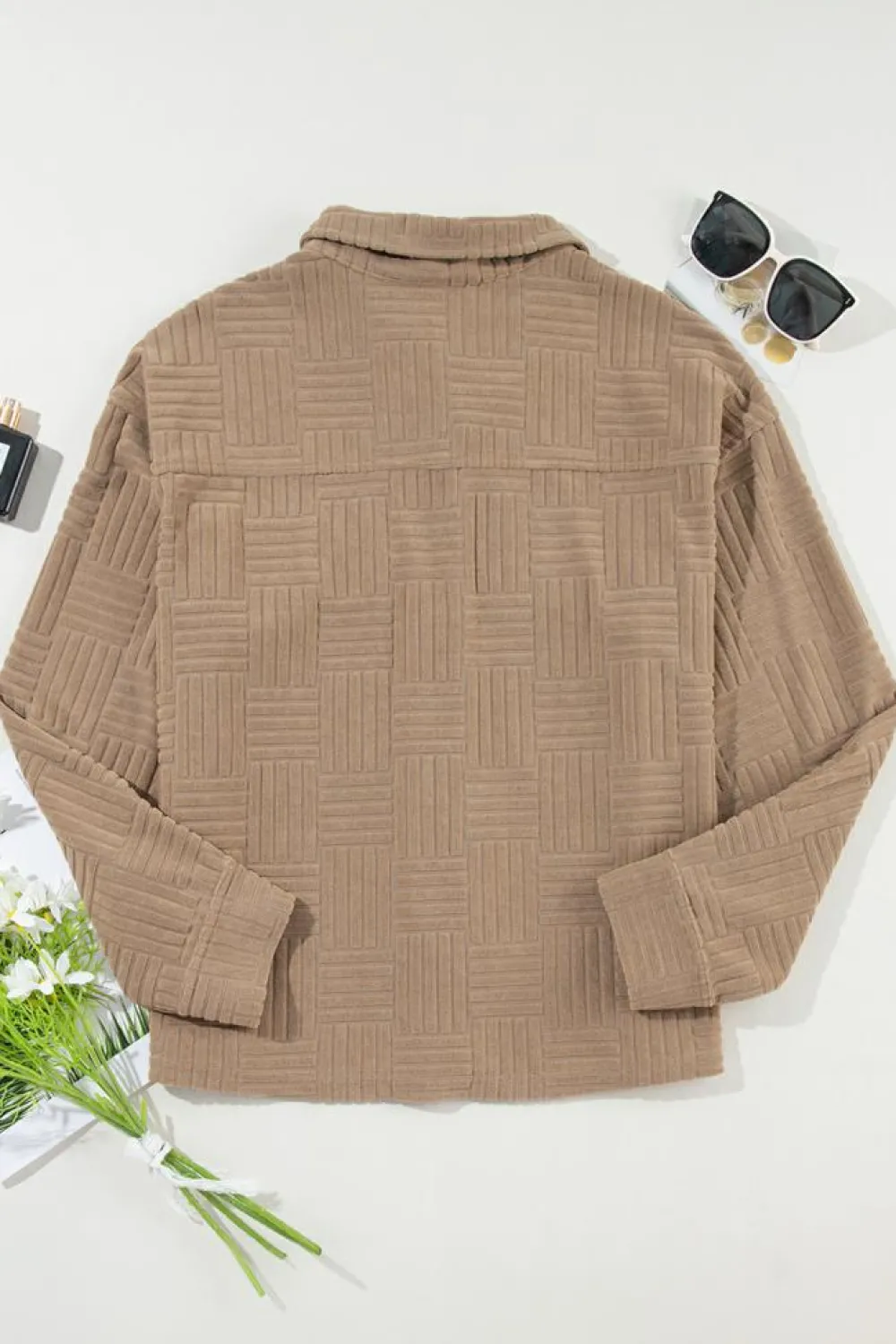 Best Dear-Lover Textured Chest Pocket Button-up Shacket Dark Khaki