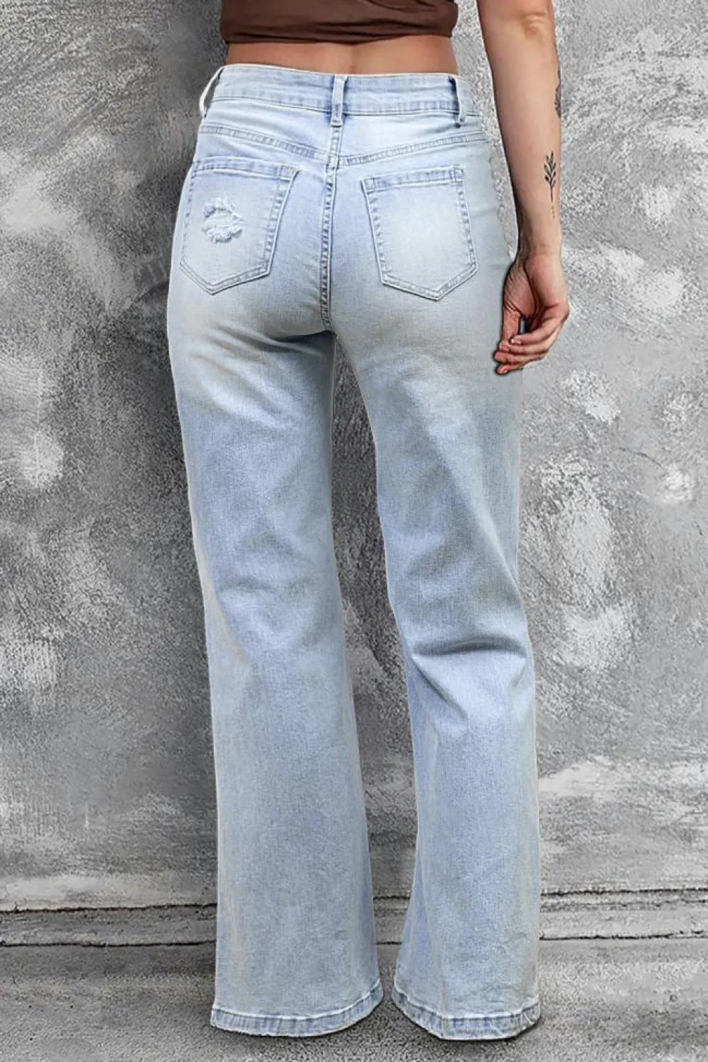 Sale Dear-Lover Vintage Light Wash Distressed Flare Jeans Beau Blue