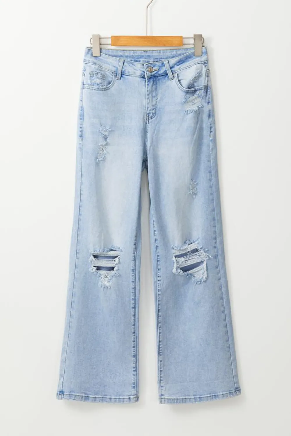 Sale Dear-Lover Vintage Light Wash Distressed Flare Jeans Beau Blue