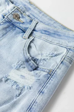 Sale Dear-Lover Vintage Light Wash Distressed Flare Jeans Beau Blue
