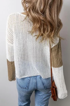 Online Dear-Lover Colorblock Hollow-out Front Tie V Neck Lightweight Sweater Brown