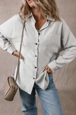 Sale Dear-Lover Stripe Roll-tab Sleeve Pocketed Long Shirt Black Stripe