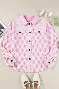 Best Dear-Lover Geometric Print Textured Flap Detail Shacket with Pocket Delicacy