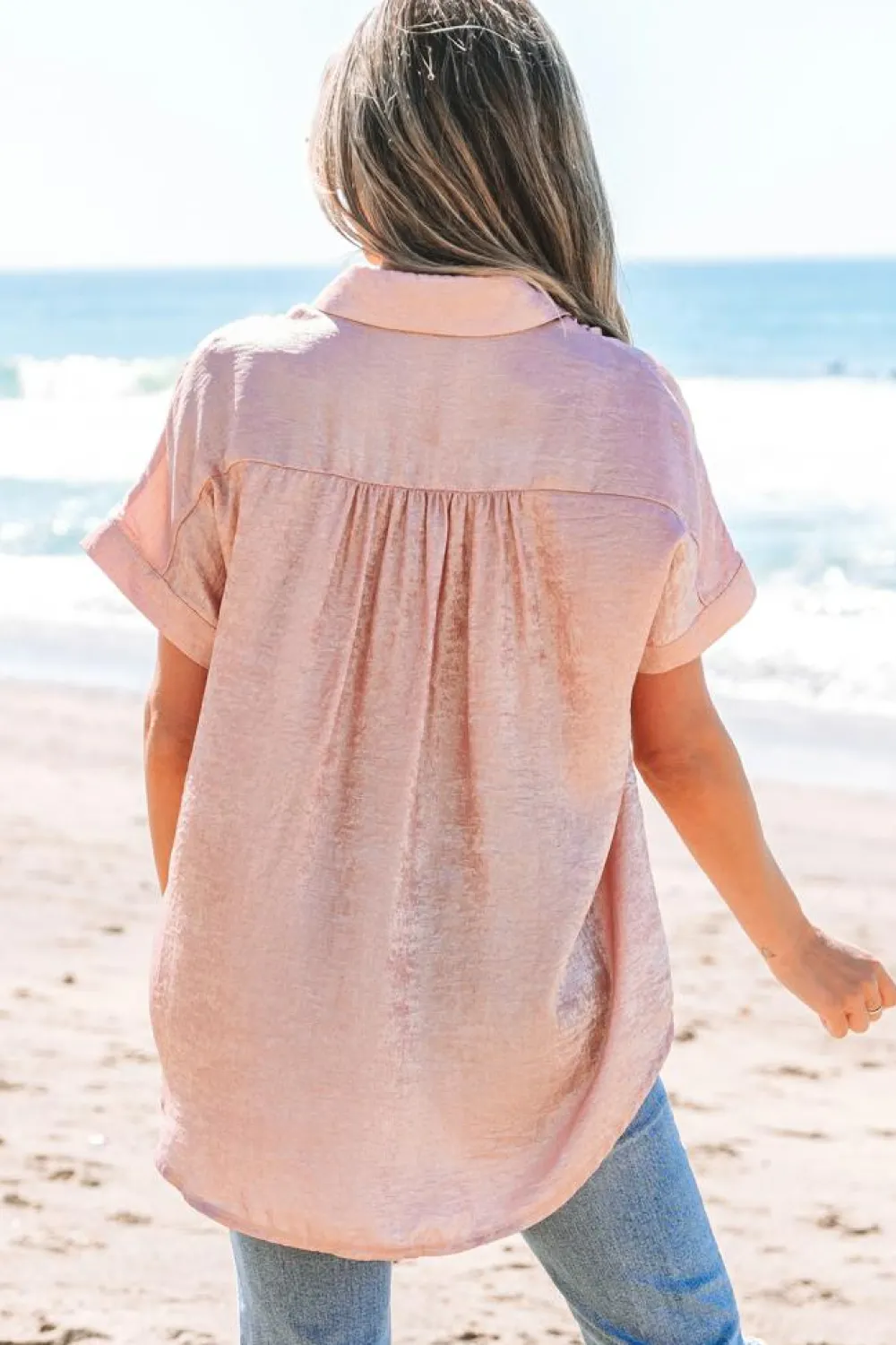 New Dear-Lover Metallic Buttoned Loose Fit Short Sleeve Shirt Delicacy