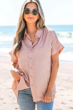 New Dear-Lover Metallic Buttoned Loose Fit Short Sleeve Shirt Delicacy