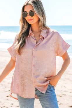 New Dear-Lover Metallic Buttoned Loose Fit Short Sleeve Shirt Delicacy