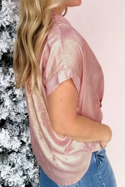 New Dear-Lover Metallic Buttoned Loose Fit Short Sleeve Shirt Delicacy