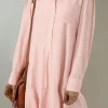 Best Dear-Lover Solid Color Flounce Hem Buttoned Turn Down Collar Dress Delicacy