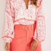 Hot Dear-Lover Vintage Print Smocked Poet Collar Billowy Blouson Sleeves Blouse Desert Flower