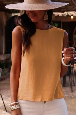 Hot Dear-Lover Bowknot V Cut Backless Cotton Tank Top Desert Gold