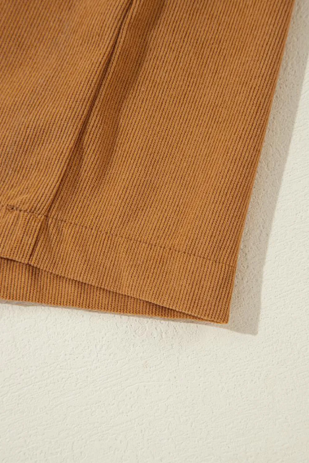 Fashion Dear-Lover Corduroy Pleated Puff Sleeve Shift Short Dress Desert Gold