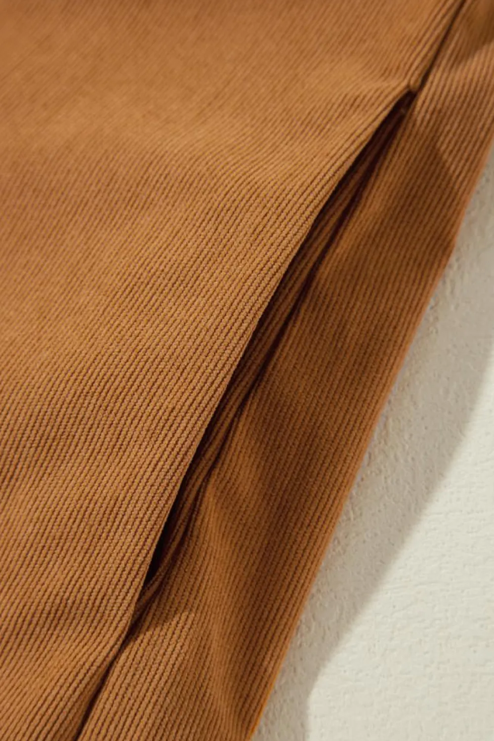 Fashion Dear-Lover Corduroy Pleated Puff Sleeve Shift Short Dress Desert Gold