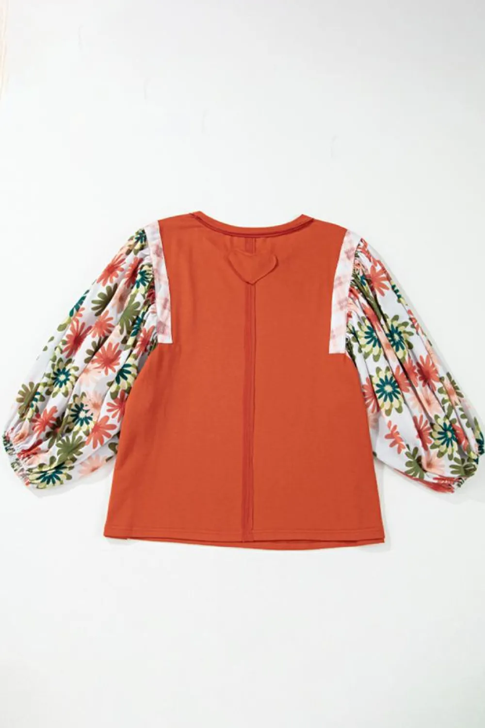 New Dear-Lover Floral Puff Sleeve Patchwork Round Neck Blouse Desert Gold