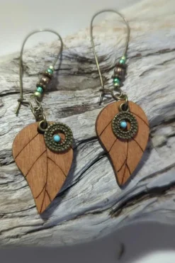 New Dear-Lover Western Turquoise Decor Leaf Shape Drop Earrings Desert Gold