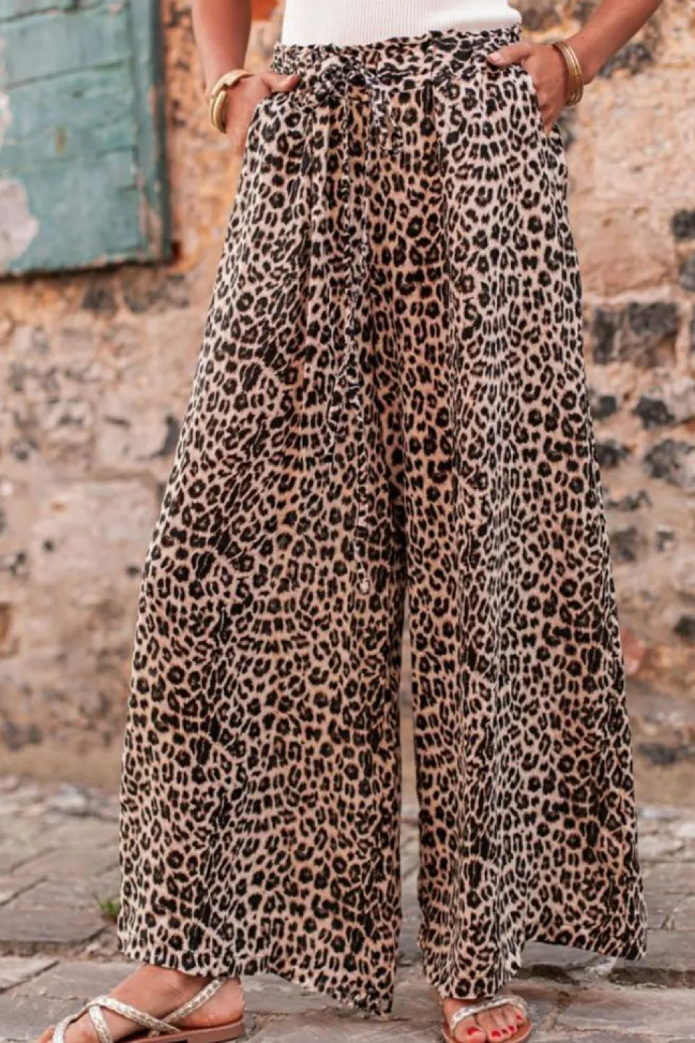 Outlet Dear-Lover Boho Leopard Wide Leg Pants Desert Palm