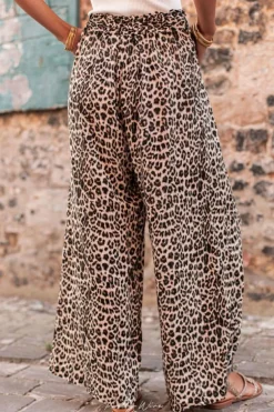 Outlet Dear-Lover Boho Leopard Wide Leg Pants Desert Palm
