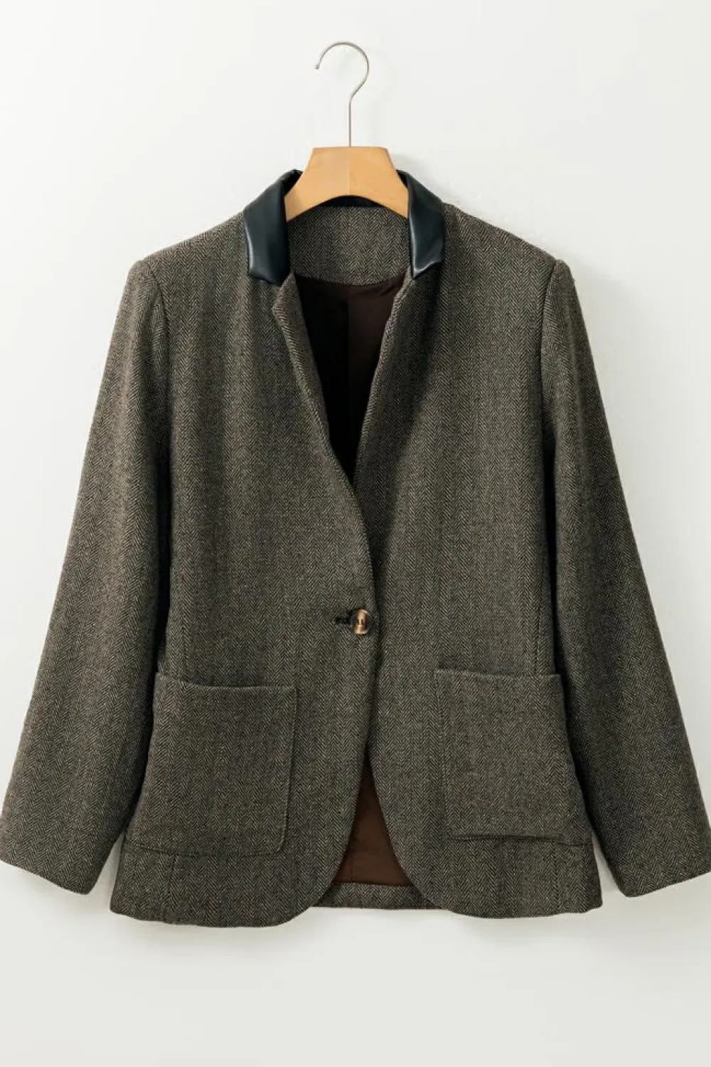 Best Dear-Lover Twilled Single Breasted Lapel Blazer Coat Desert Palm