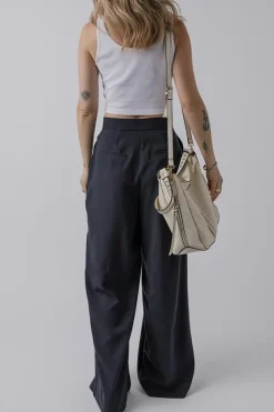 Best Dear-Lover Dual Buttoned High Waist Pleated Wide Leg Pants Dirty blue