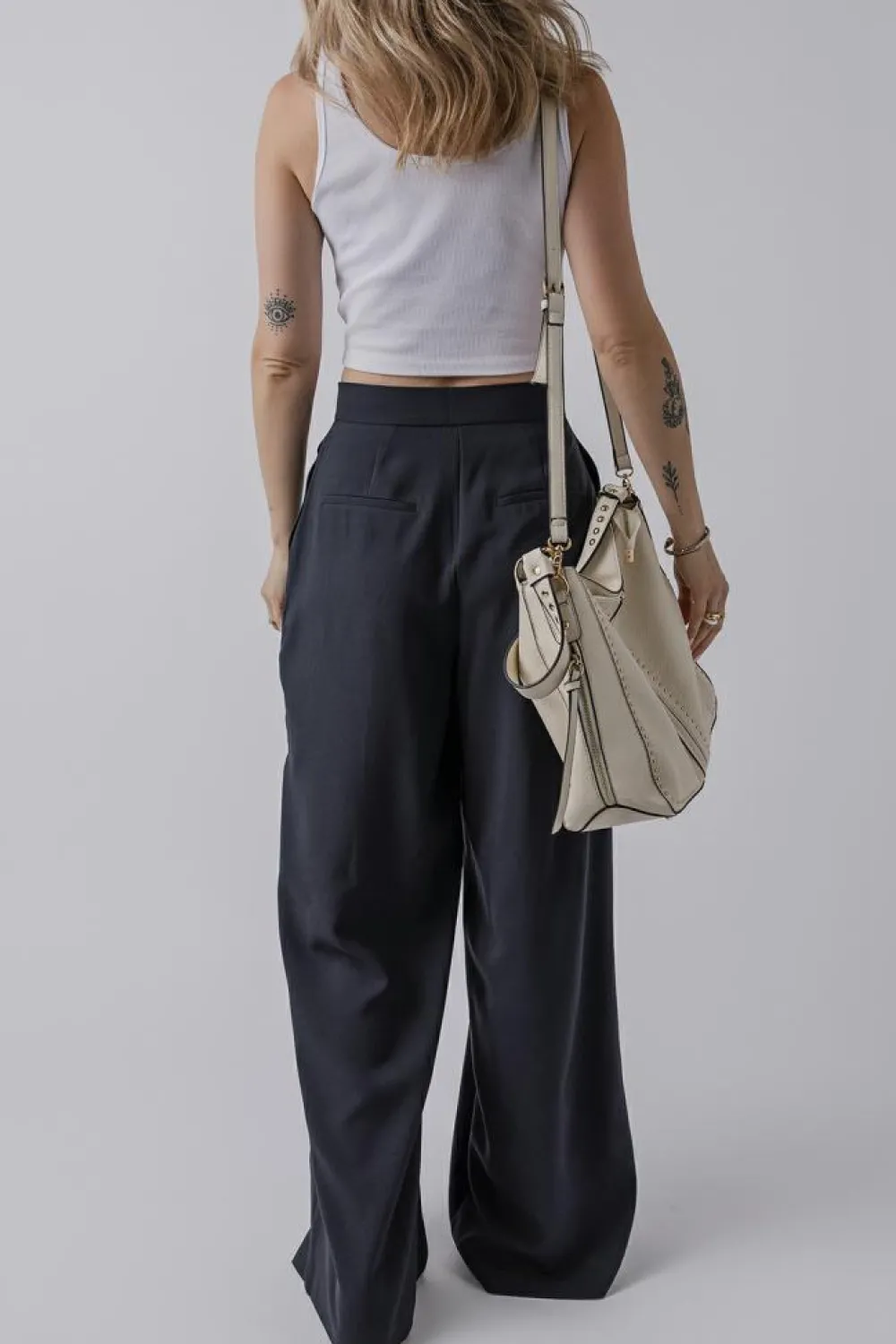 Best Dear-Lover Dual Buttoned High Waist Pleated Wide Leg Pants Dirty blue